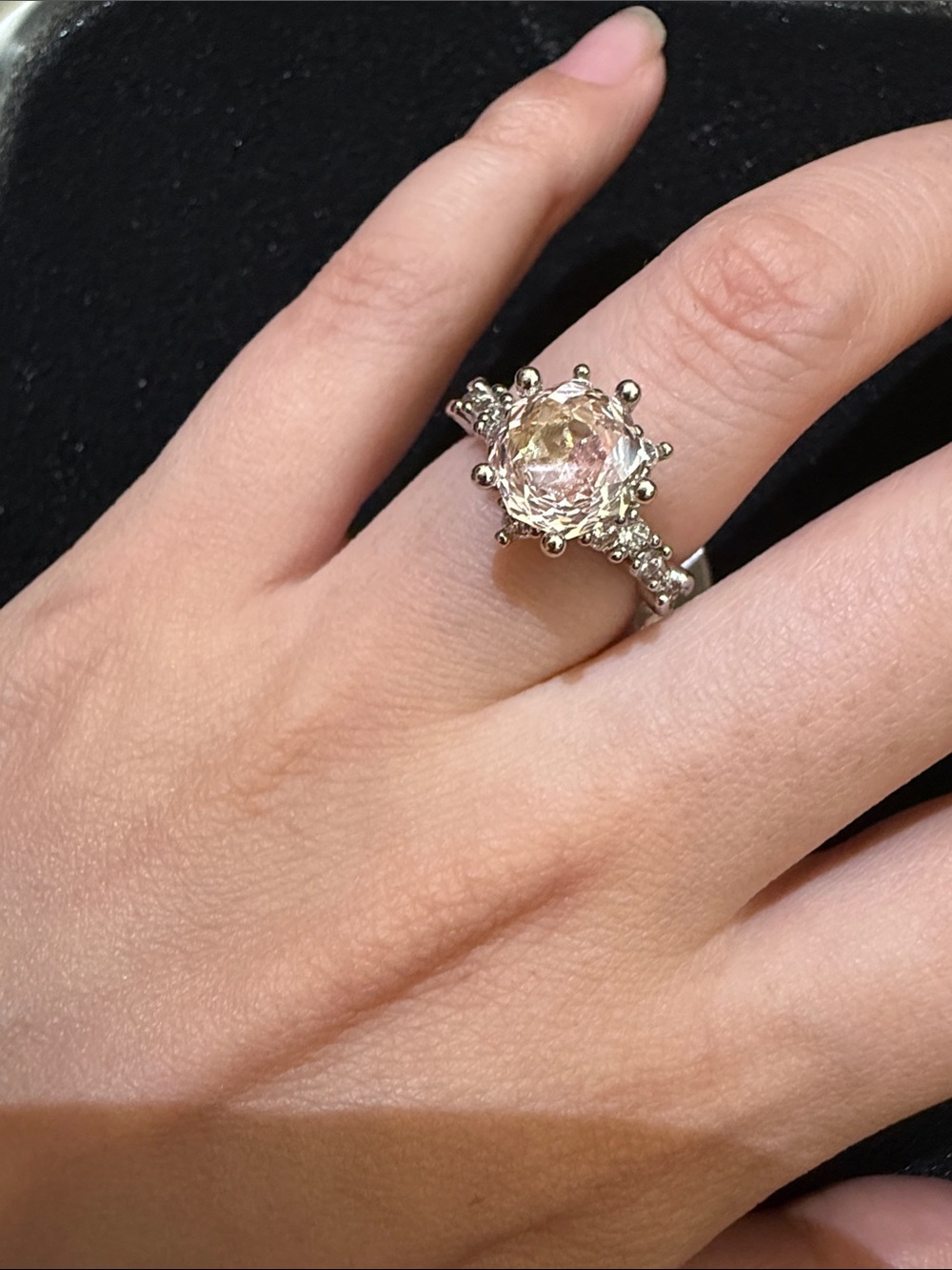 Rose Cut CZ Statement Ring, Adjustable Silver Tone